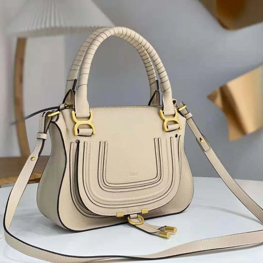 Chloe Marcie Small Double Carry Bag for Women in Beige