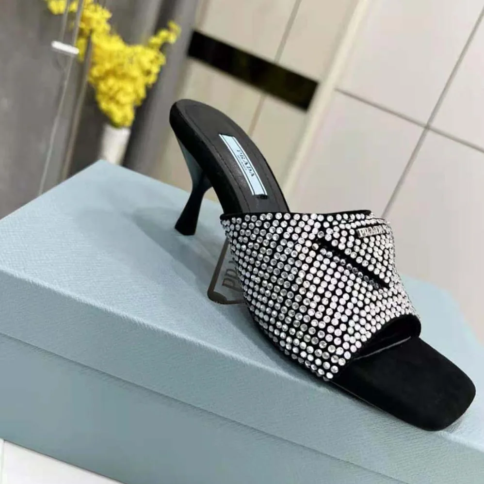 Prada Satin Sandals with Crystals for Women in Silver Prada Satin Sandals with Crystals for Women in Silver