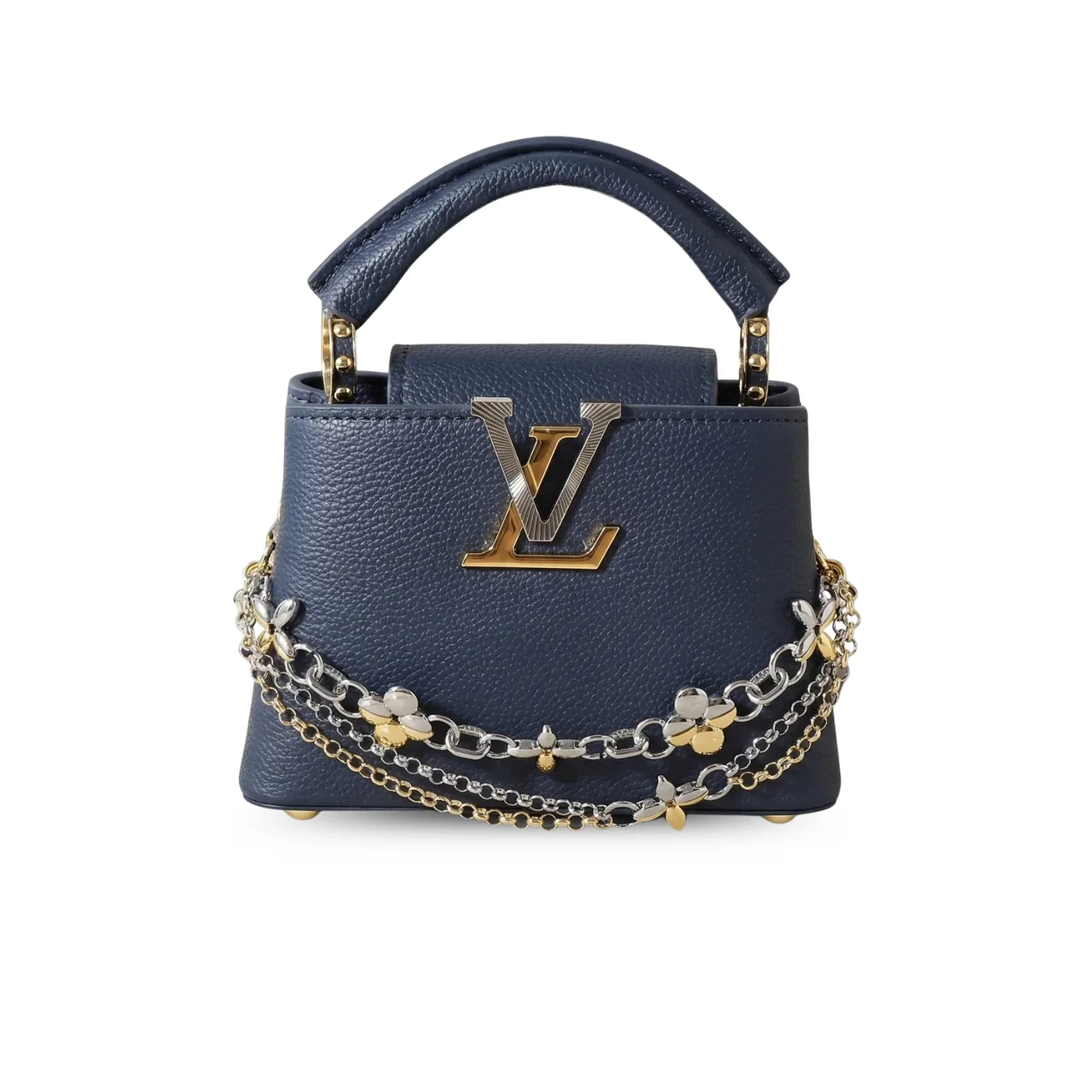 Louis Vuitton Capucines Mini Top Handle Bag / Navy Blue Silver/ Gold Hardware