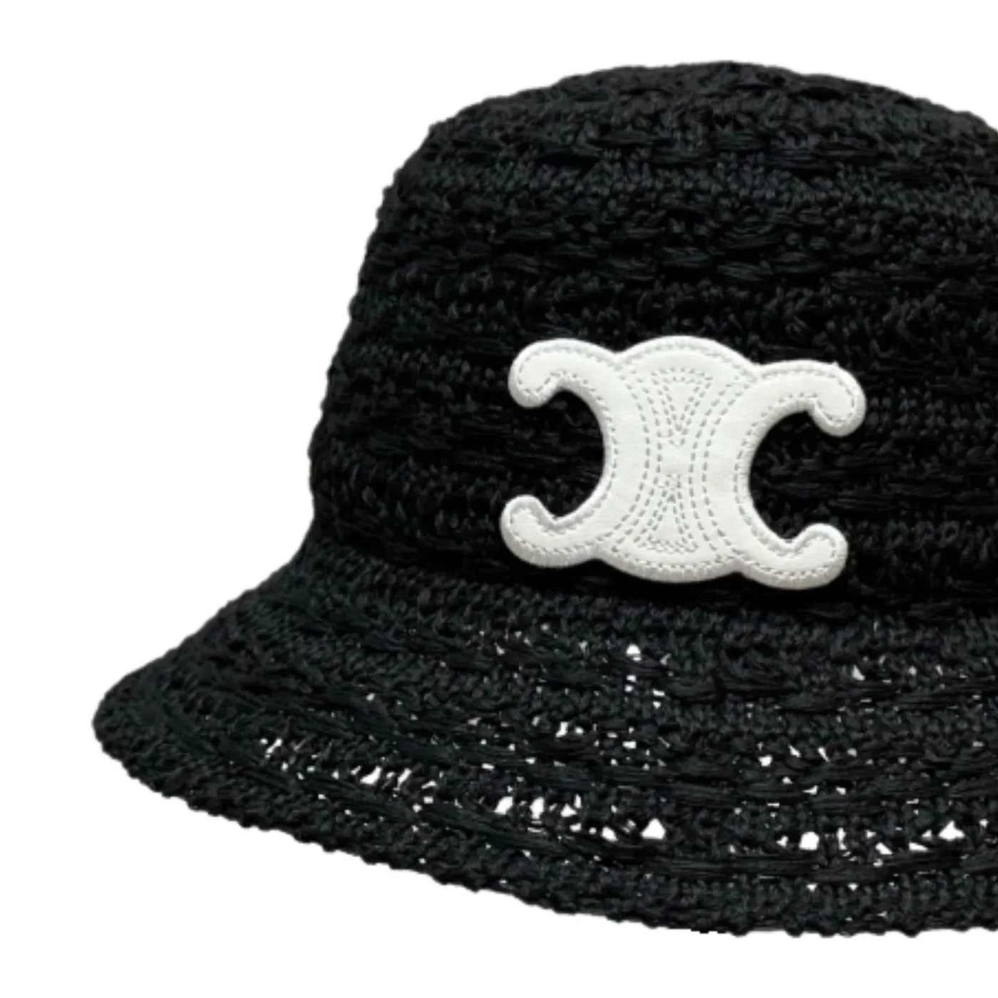 Celine Triomphe Bucket Hat In Raffia White /