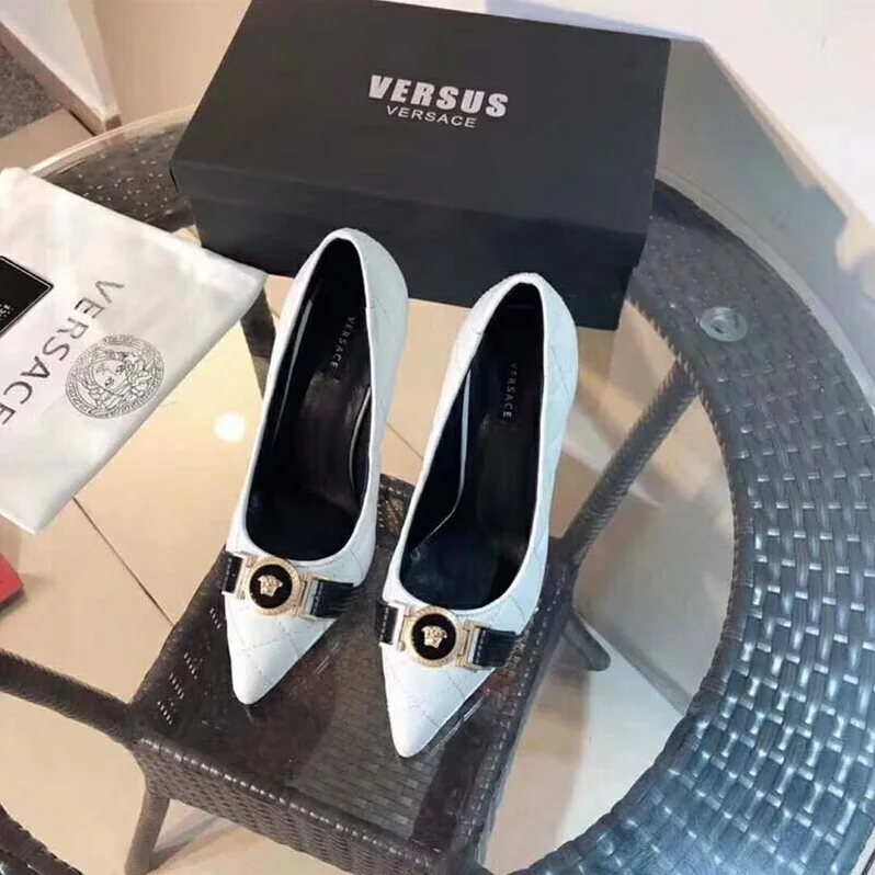 Versace Quilted Nappa Leather Icon Pumps 95mm Heel for Women in White Versace Quilted Nappa Leather Icon Pumps 95mm Heel for Women in White