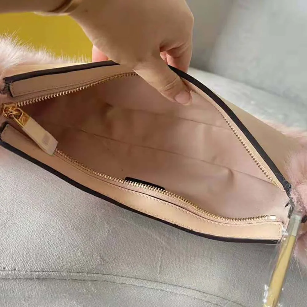 Fendi O'Lock Swing Pale Pink Leather and Fox Fur Pouch for Women