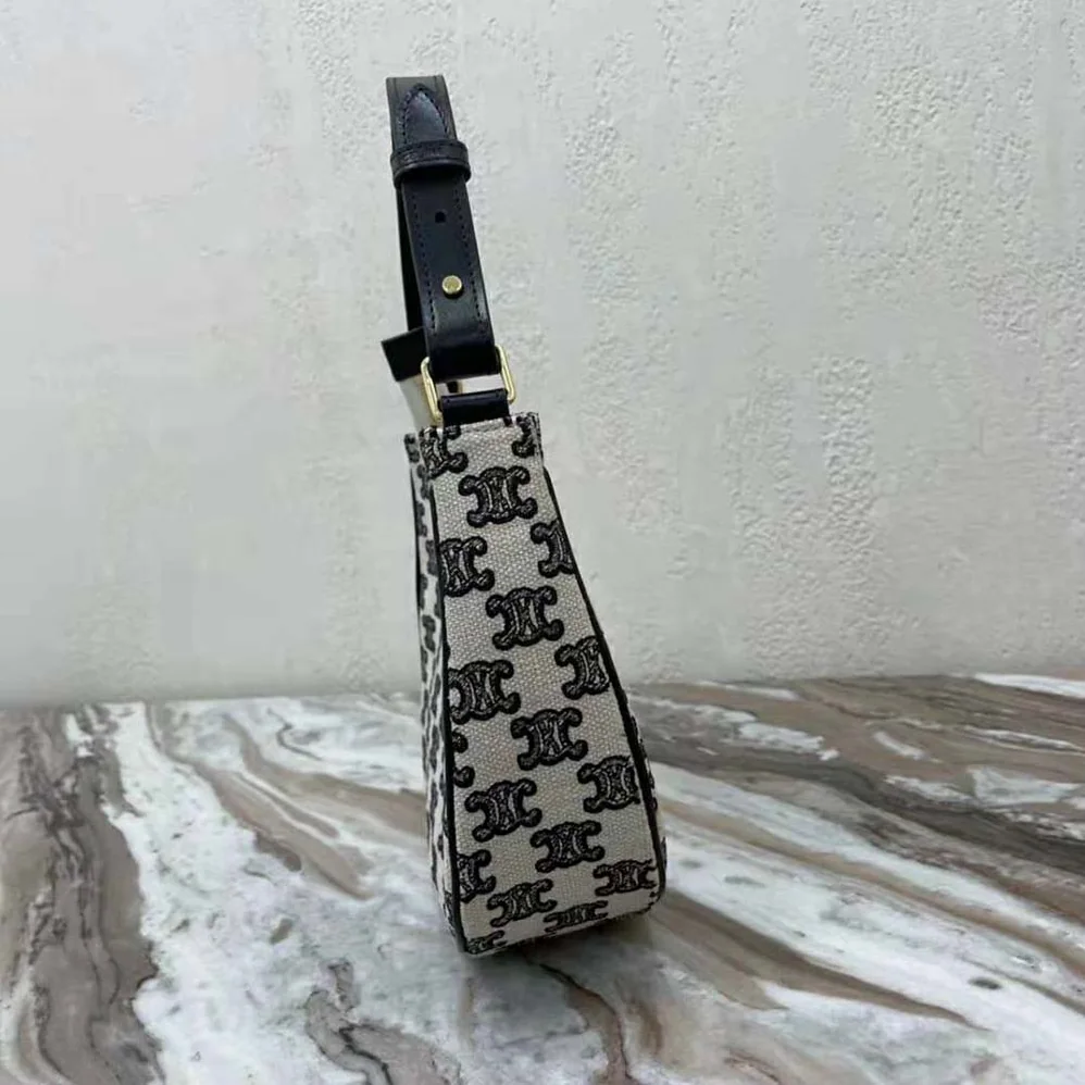 Celine Ava Bag in Textile with Triomphe Embroidery for Women in Black