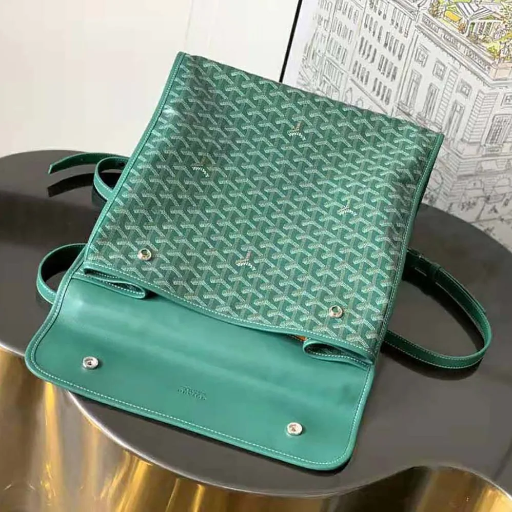 Goyard Saint Léger Backpack in Goyardine Canvas & Chevroches Calfskin for Women in Green Goyard Saint Léger Backpack in Goyardine Canvas & Chevroches Calfskin for Women in Green