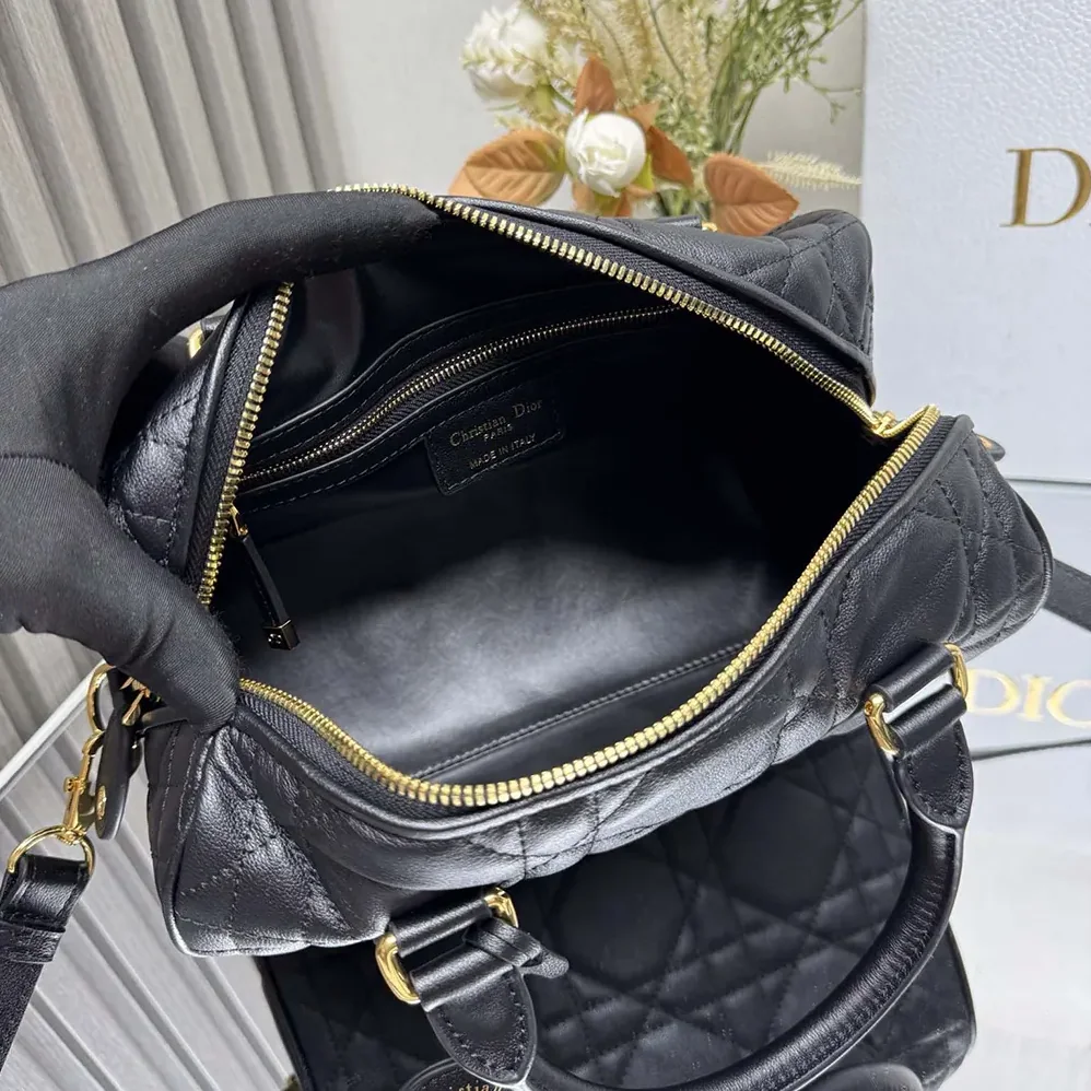 Dior Dior Groove 25 Bag Black Macrocannage Calfskin for Women