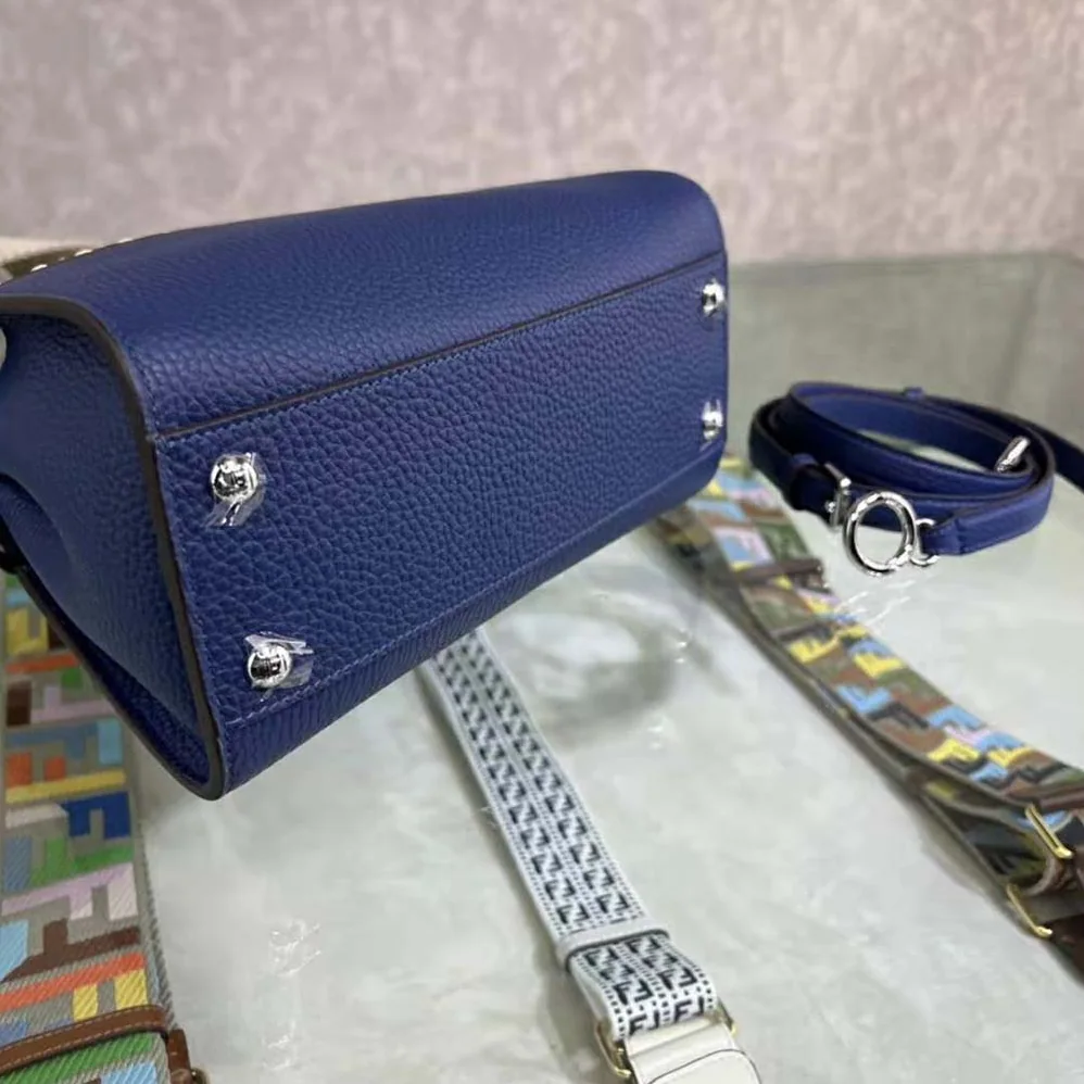 Fendi Peekaboo Iconic Mini Full Grain Leather Bag for Women in Navy