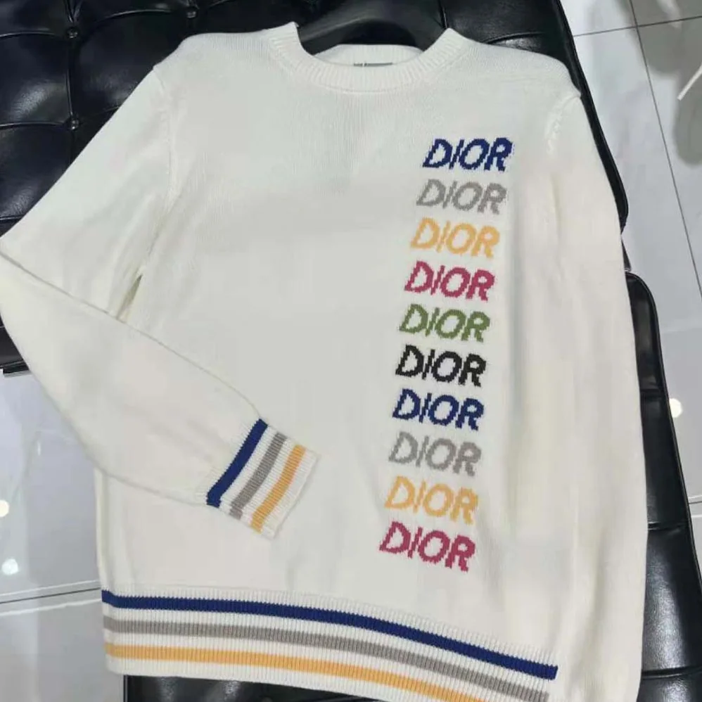 Dior Sweater Beige Wool and Cashmere Intarsia for Men Dior Sweater Beige Wool and Cashmere Intarsia for Men