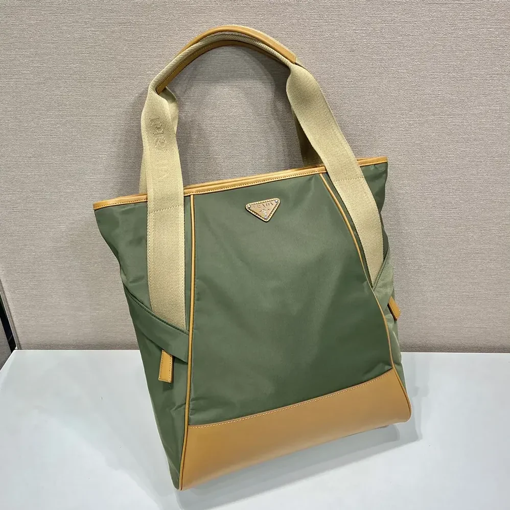 Prada Re-Nylon and Leather Tote Bag for Men in Dark Green