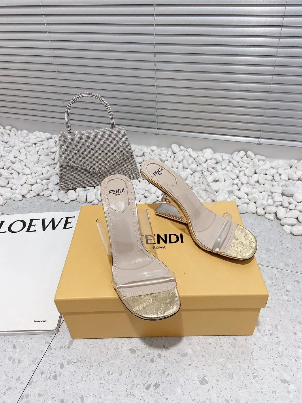 Fendi First Gold Transparent High in Heeled Sandals