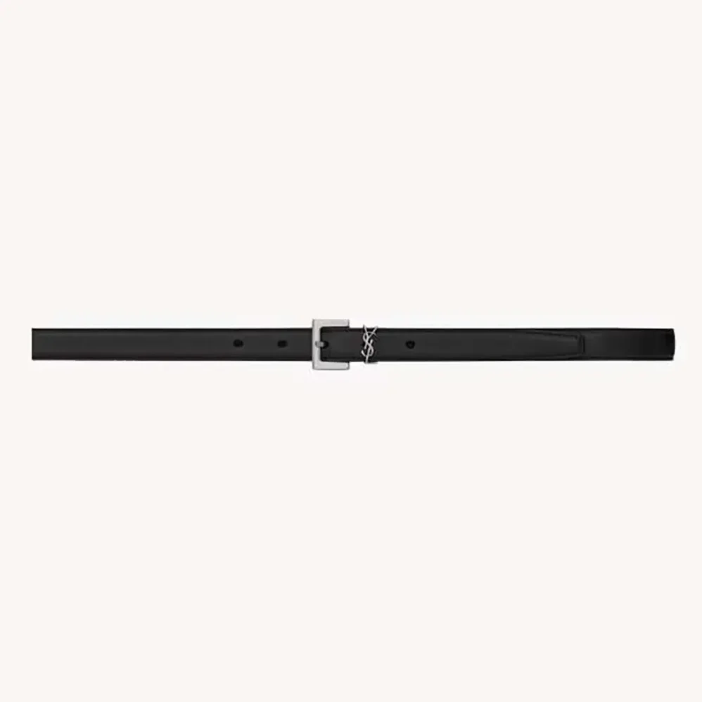 Saint Laurent YSL Cassandre Thin Belt with Square Buckle in Smooth Leather for Women