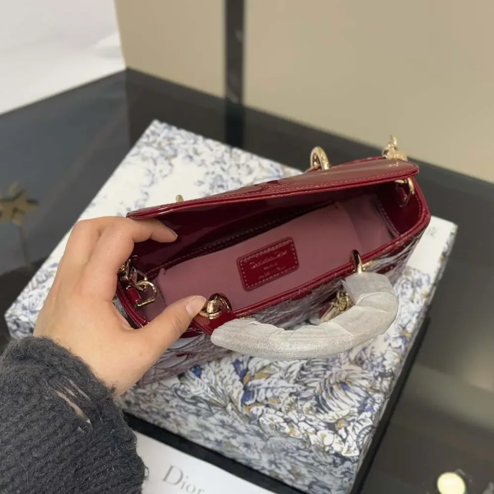 Dior Small Lady D-Joy Bag Cherry Red Patent Cannage Calfskin for Women Dior Small Lady D-Joy Bag Cherry Red Patent Cannage Calfskin for Women