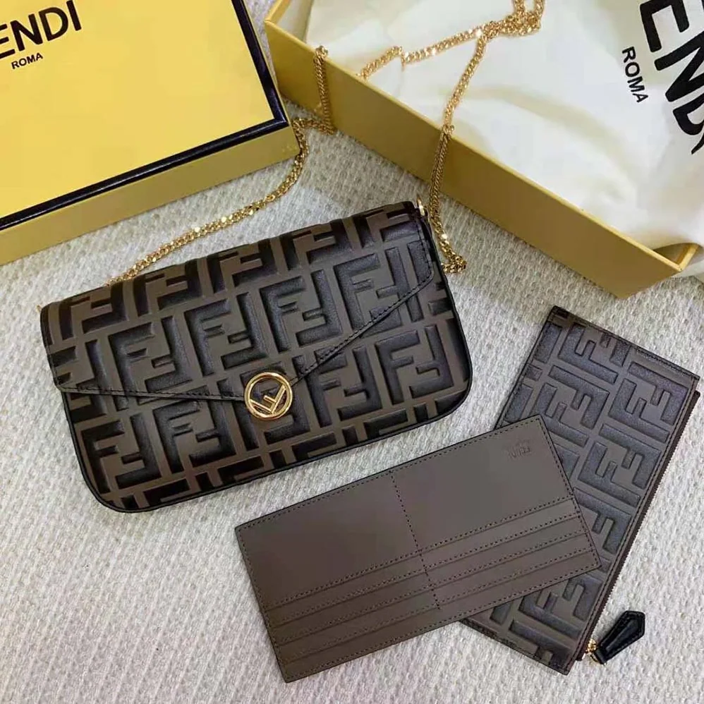 Fendi Wallet on Chain with Pouches Brown Leather Mini for Women in Bag Fendi Wallet on Chain with Pouches Brown Leather Mini for Women in Bag