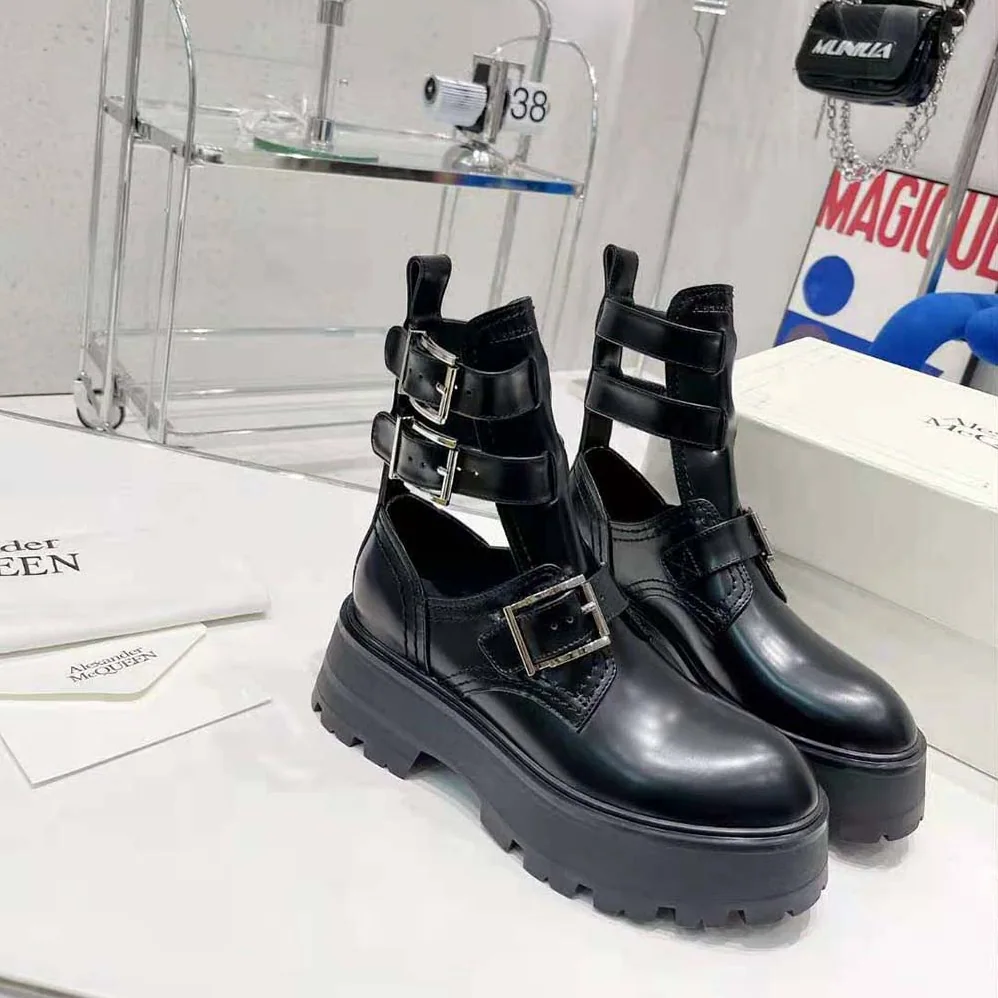 Alexander Mcqueen Rave Buckle Boot in Black for Women in Silver Alexander Mcqueen Rave Buckle Boot in Black for Women in Silver