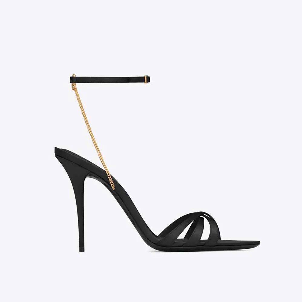 Saint Laurent YSL Melody Sandals in Crepe Satin for Women in Black Saint Laurent YSL Melody Sandals in Crepe Satin for Women in Black