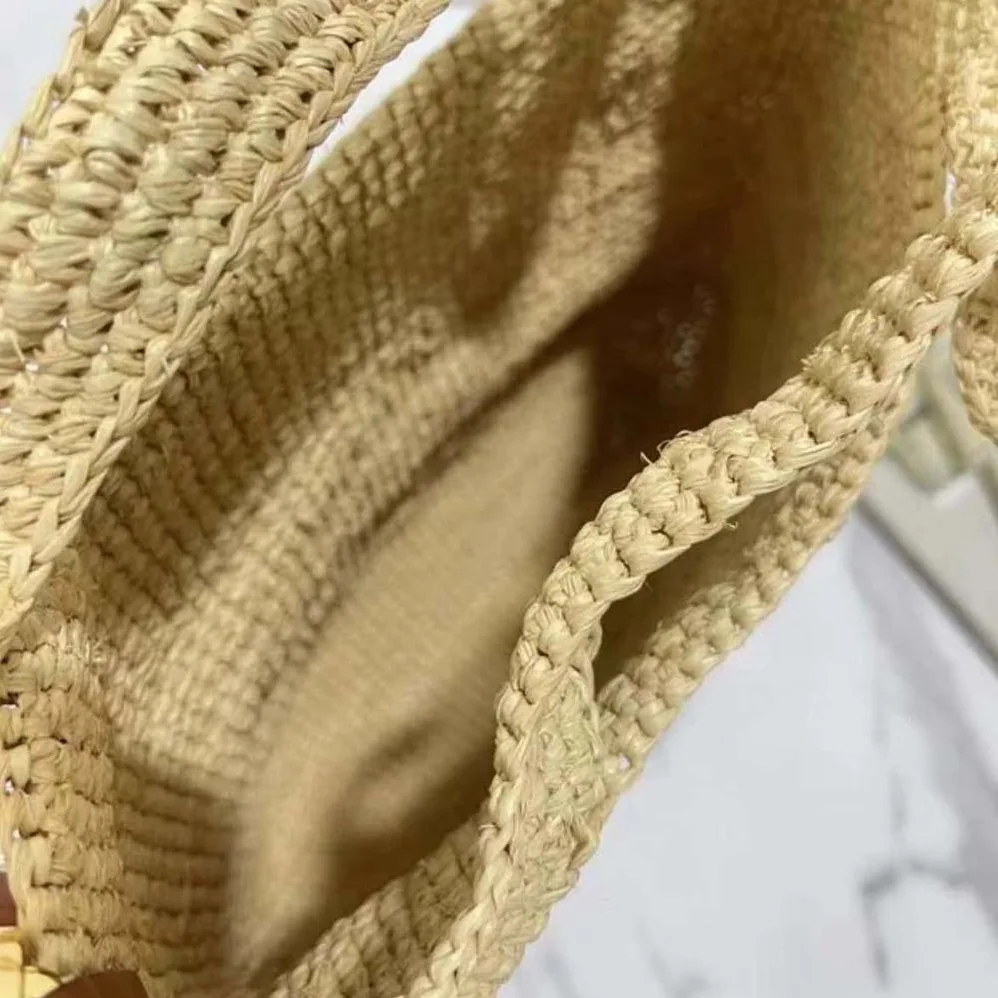Loewe Mini Slit Bag in Raffia and Calfskin for Women in Beige