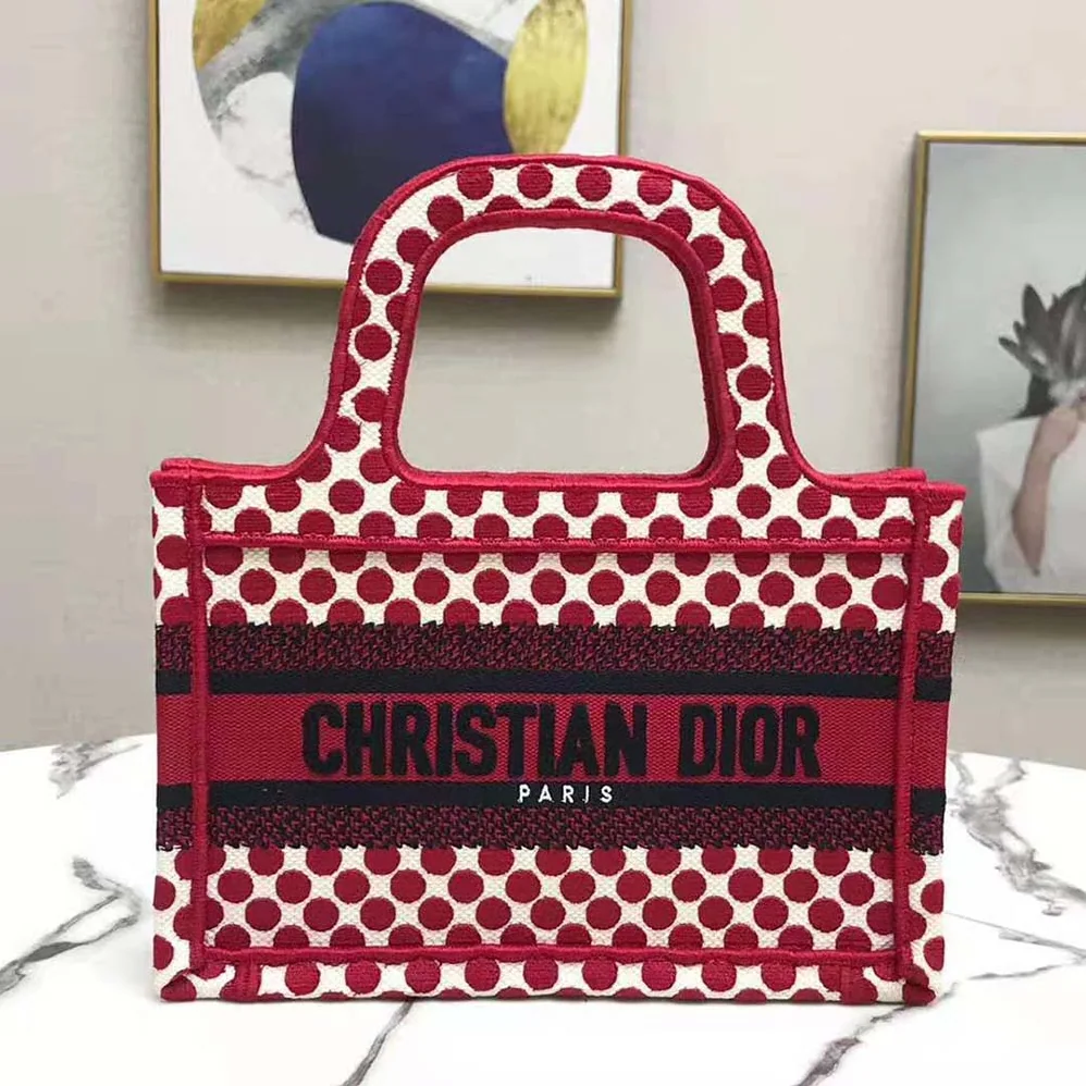 Dior Mini Dioramour Dior Book Tote White and Red Dior Dots Embroidery for Women Dior Mini Dioramour Dior Book Tote White and Red Dior Dots Embroidery for Women