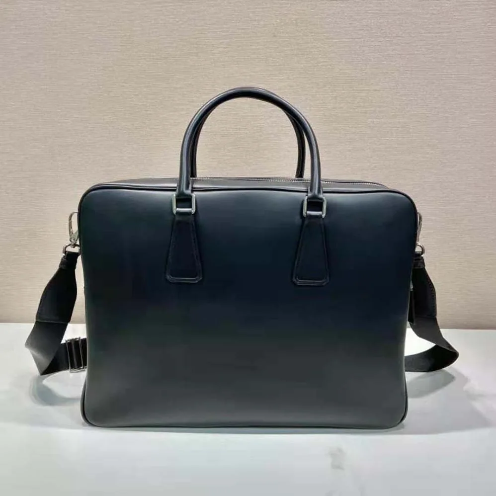 Prada Leather Briefcase with Enameled Metal Triangle Logo for Men Prada Leather Briefcase with Enameled Metal Triangle Logo for Men