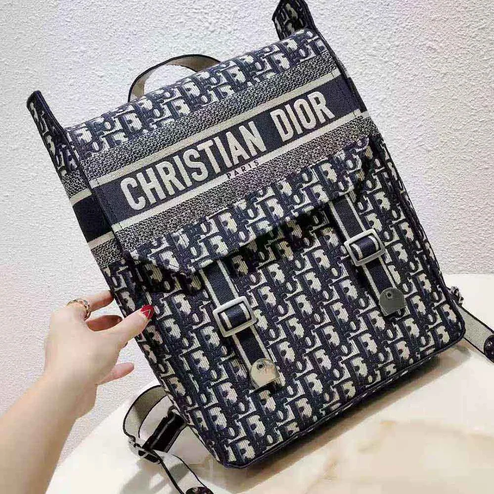 Dior Backpack Blue Dior Oblique Embroidery for Women