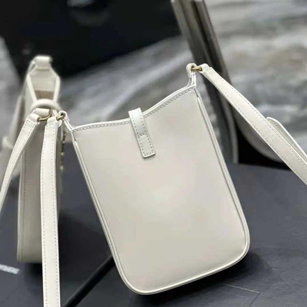 Saint Laurent YSL Le 5 à 7 Mini Vertical in Shiny Leather for Women in White Saint Laurent YSL Le 5 à 7 Mini Vertical in Shiny Leather for Women in White