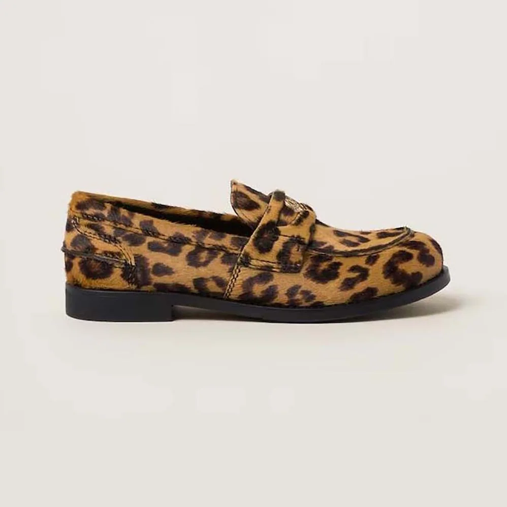 Miu Miu Leopard-print Calf Hair for Women in effect Loafers