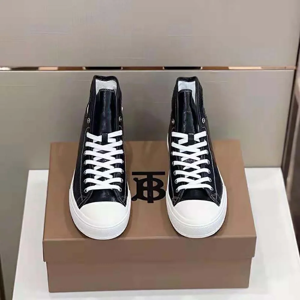 Burberry Porthole Detail Leather High-top Sneakers for Men in Black
