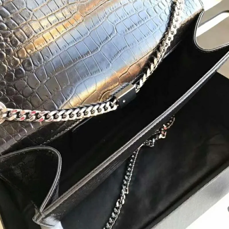 Saint Laurent YSL Kate Small Tassel Embossed Crocodile Shiny for Women in Silver Saint Laurent YSL Kate Small Tassel Embossed Crocodile Shiny for Women in Silver
