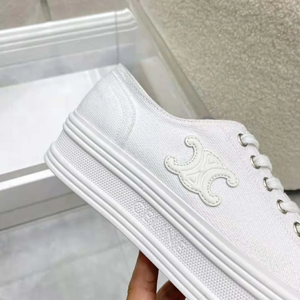 Celine Jane Low Lace-up Sneaker in Canvas and Calfskin for Women Celine Jane Low Lace-up Sneaker in Canvas and Calfskin for Women