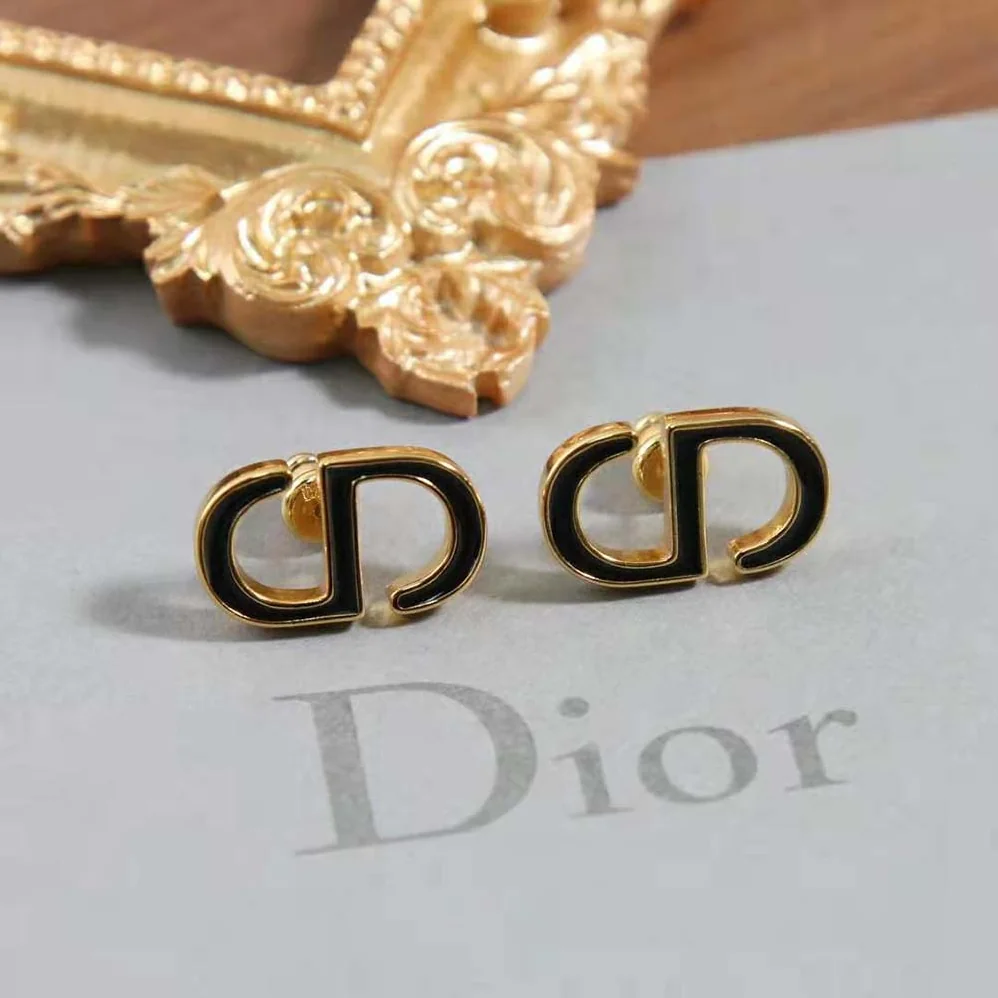 Dior Petit CD Stud Earrings Gold-Finish Metal and Black Lacquer for Women Dior Petit CD Stud Earrings Gold-Finish Metal and Black Lacquer for Women