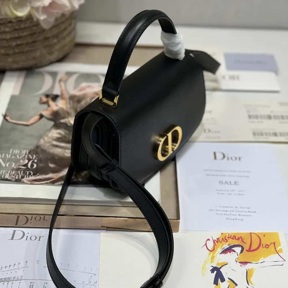 Dior Small 30 Montaigne Avenue Top Handle Bag Black Ribbed Calfskin for Women Dior Small 30 Montaigne Avenue Top Handle Bag Black Ribbed Calfskin for Women