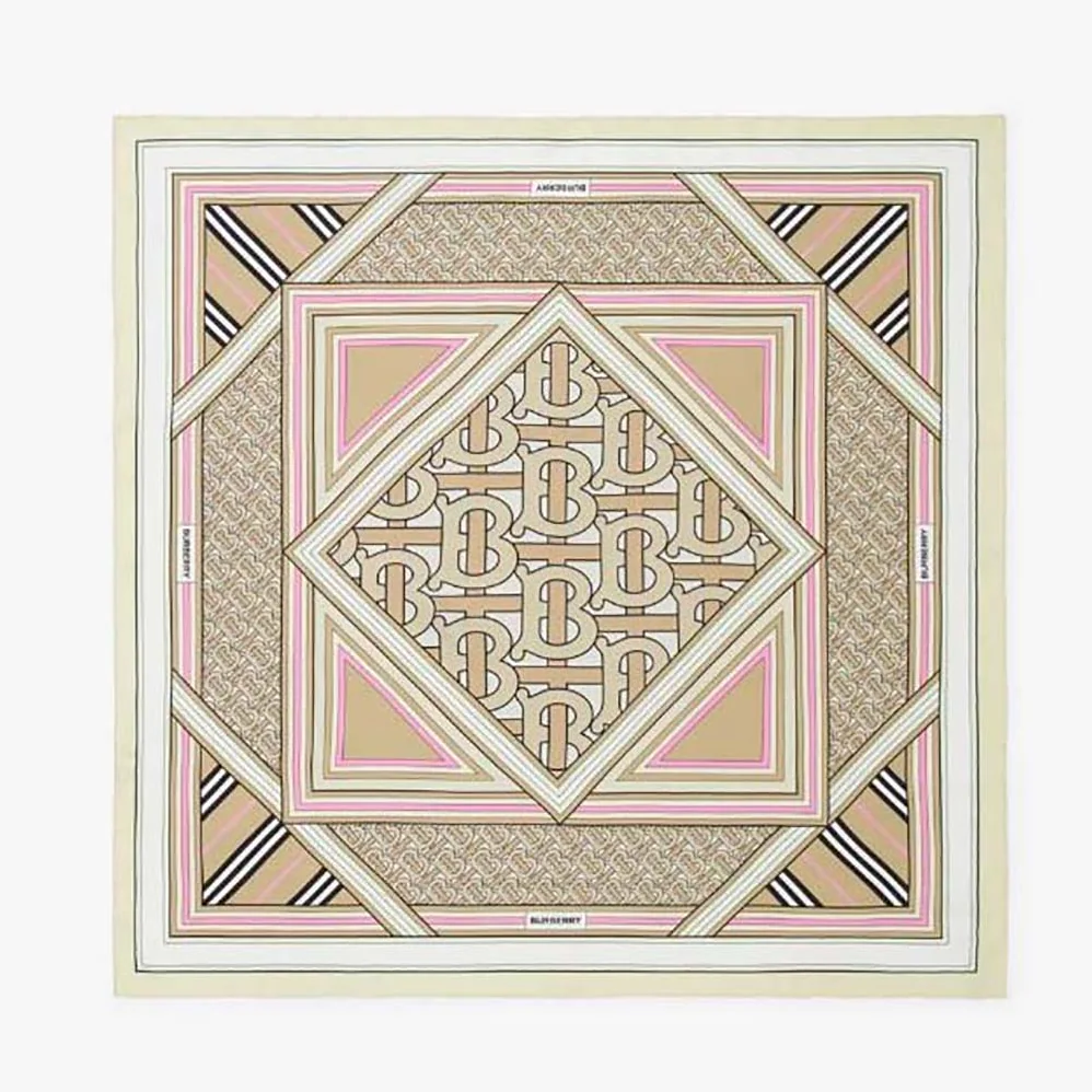 Burberry Montage Print Silk Square Scarf for Women in Pink Burberry Montage Print Silk Square Scarf for Women in Pink
