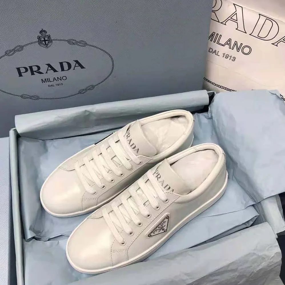 Prada Brushed Leather Sneakers for Men in White Prada Brushed Leather Sneakers for Men in White