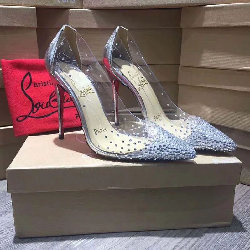 Christian Louboutin Shoes Degrastrass Pvc 100mm Heel for Women in Silver Christian Louboutin Shoes Degrastrass Pvc 100mm Heel for Women in Silver
