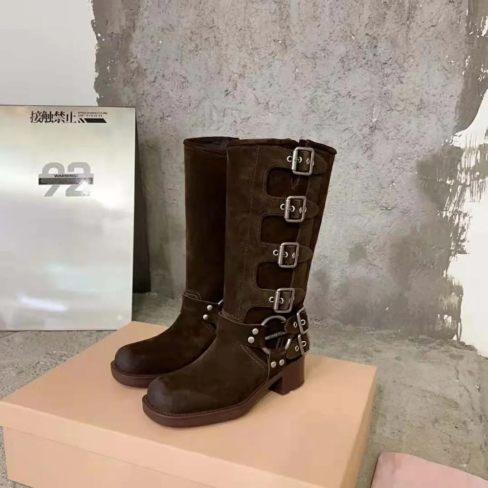 Miu Miu Suede Boots with Logo for Women in engraved Harness Ring