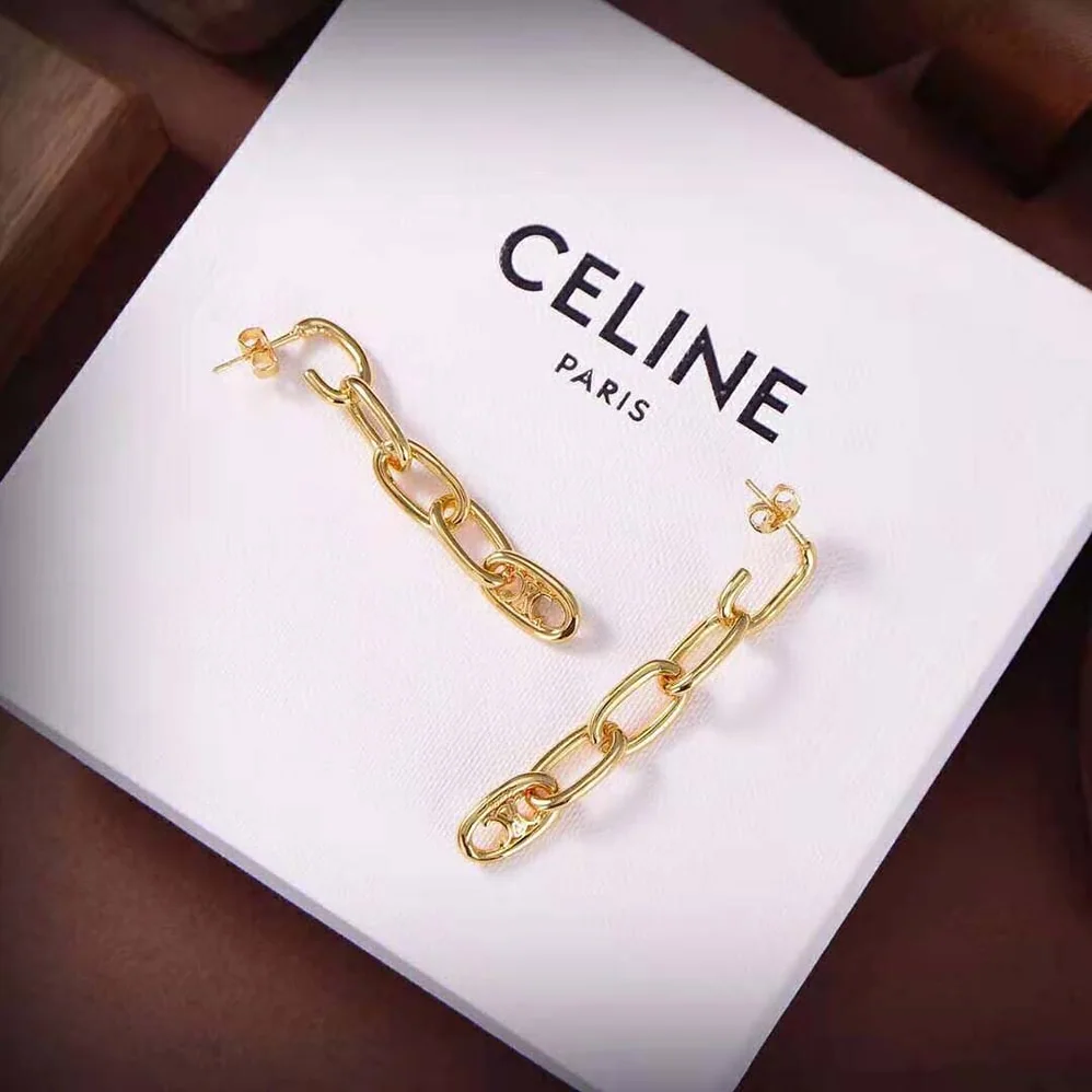Celine Maillon Triomphe Link Earrings in Brass with Gold Finish for Women