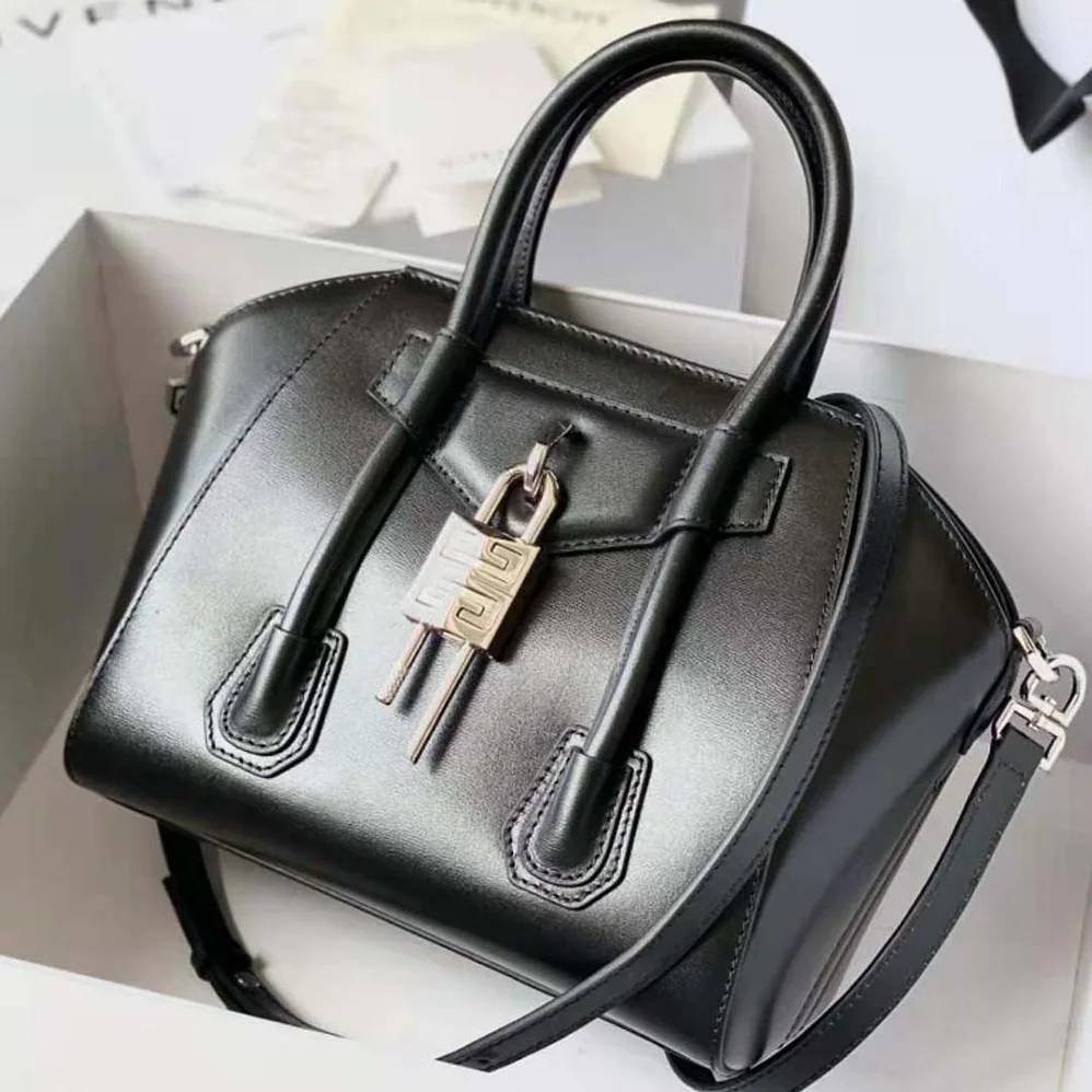 Givenchy Mini Antigona Lock Bag in Box Leather for Women in Black