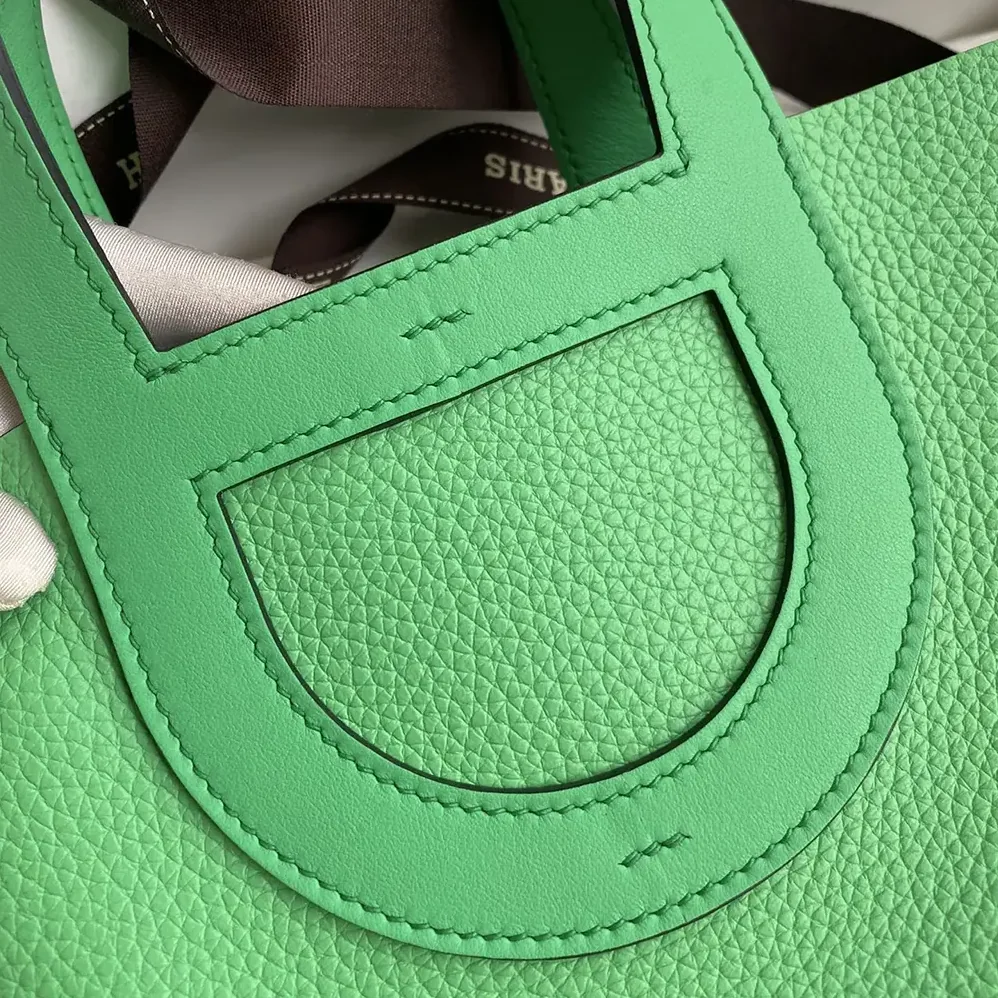 Hermes In the Loop 18 Handbag Clemence Leather for Women in Green/Silver
