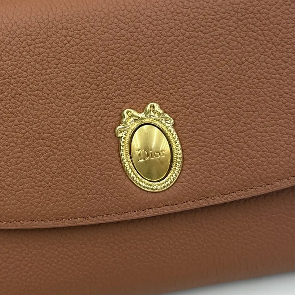 Dior Médaillon Envelope Pouch with Strap Marron Bobby and Lingerie Pink Grained Calfskin for Women Dior Médaillon Envelope Pouch with Strap Marron Bobby and Lingerie Pink Grained Calfskin for Women
