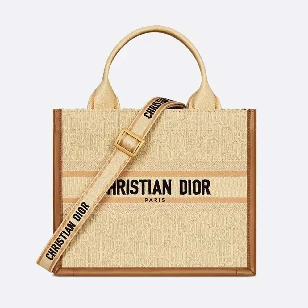 Dior Small Dior Book Tote Beige Dior Oblique Embroidered Raffia and Camel Calfskin for Women Dior Small Dior Book Tote Beige Dior Oblique Embroidered Raffia and Camel Calfskin for Women