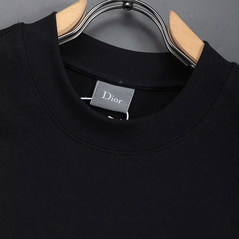 Dior T-Shirt with Dior Clover Embroidery Regular Fit Black Cotton Jersey for Men