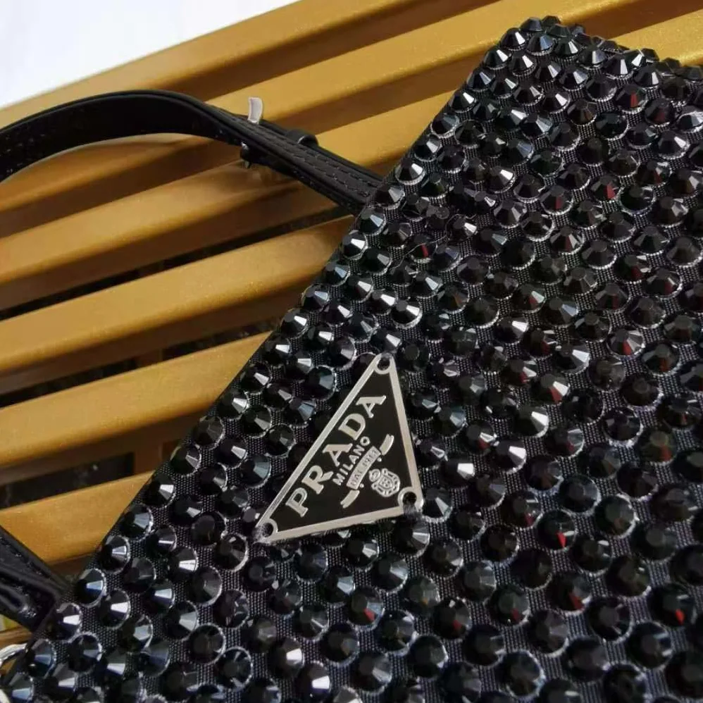 Prada Satin Handbag with Decoration for Women in Black Prada Satin Handbag with Decoration for Women in Black