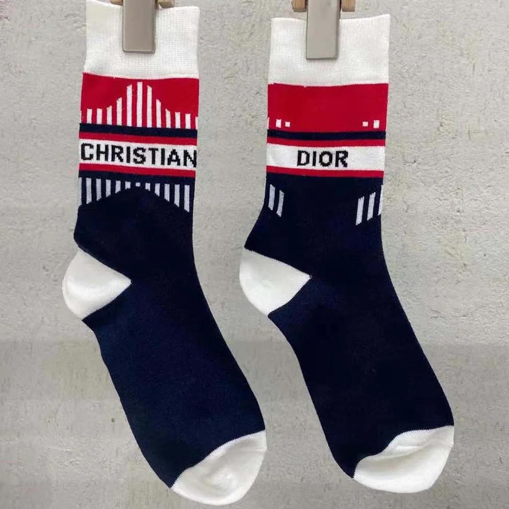 Dior Socks Navy and Ecru Dior Oblique Cotton Blend for Women Dior Socks Navy and Ecru Dior Oblique Cotton Blend for Women