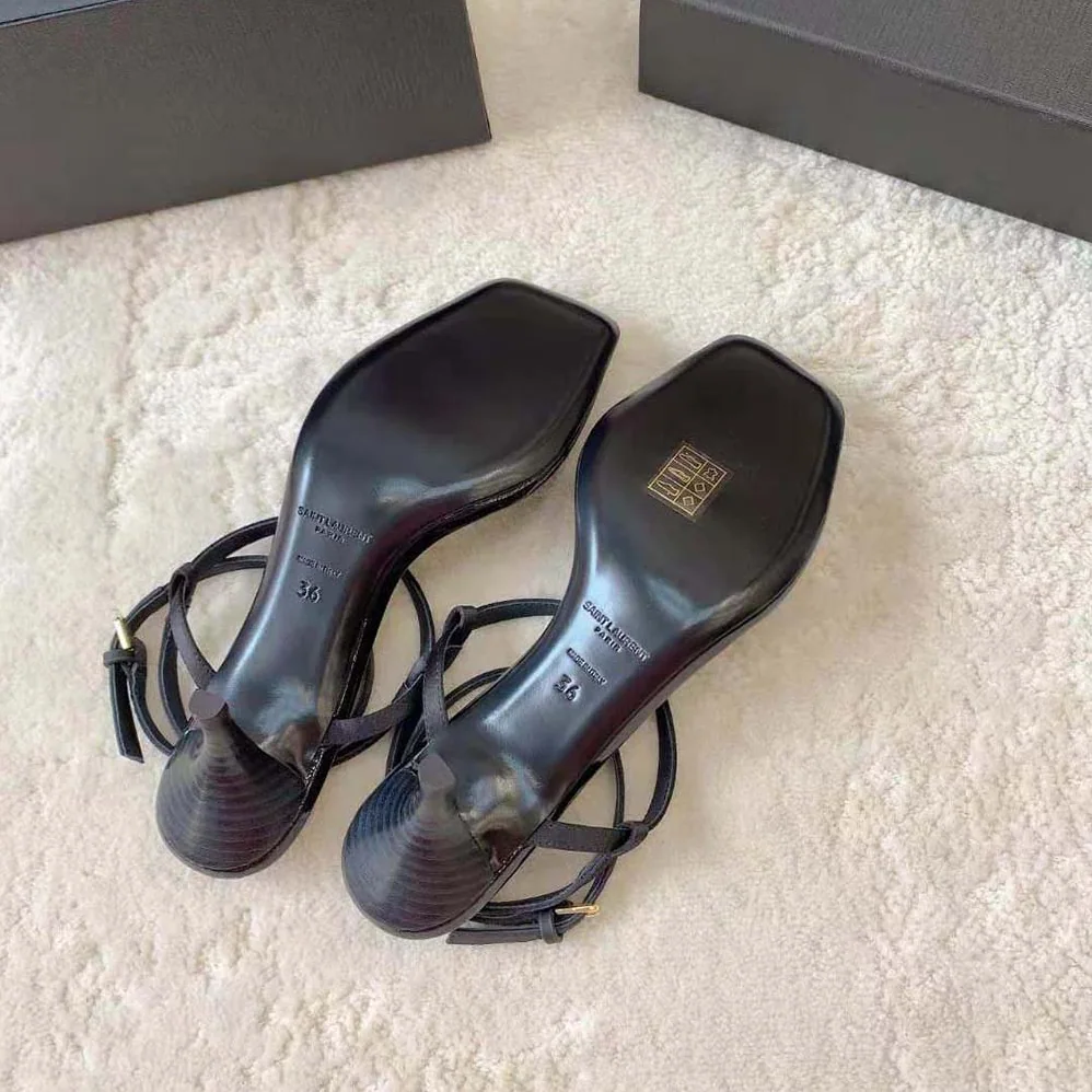 Saint Laurent YSL Cassandra Sandals in Silk Satin for Women in Black Saint Laurent YSL Cassandra Sandals in Silk Satin for Women in Black