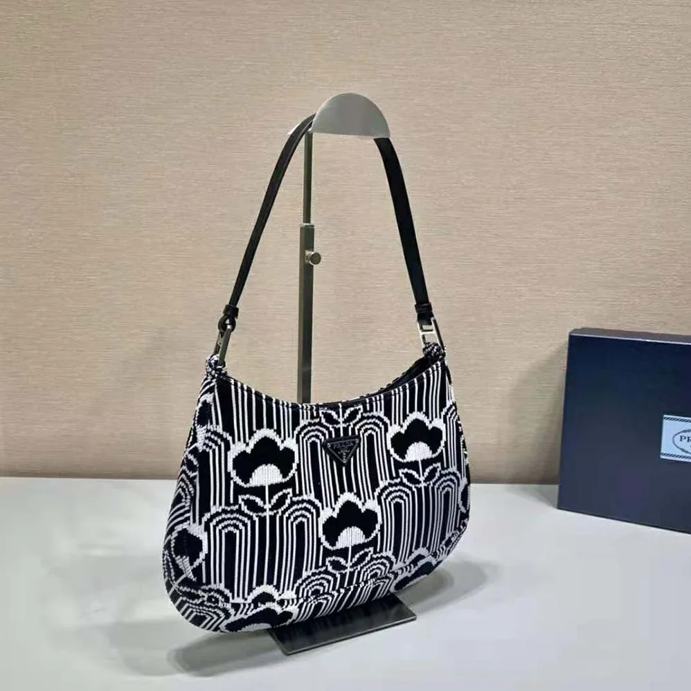 Prada Prada Cleo Jacquard Knit and Leather Bag for Women