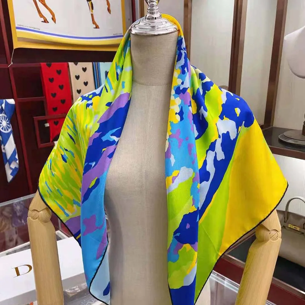 Dior D-Wood Square Scarf Multicolor Silk Twill for Women in Blue