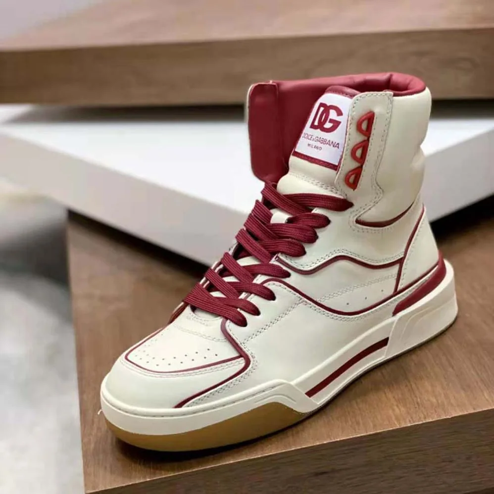 Dolce Gabbana D&G Calfskin Nappa New Roma Mid-Top Sneakers for Unisex in Beige