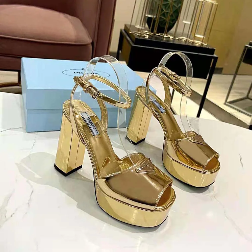 Prada Metallic Leather Platform Sandals for Women Prada Metallic Leather Platform Sandals for Women