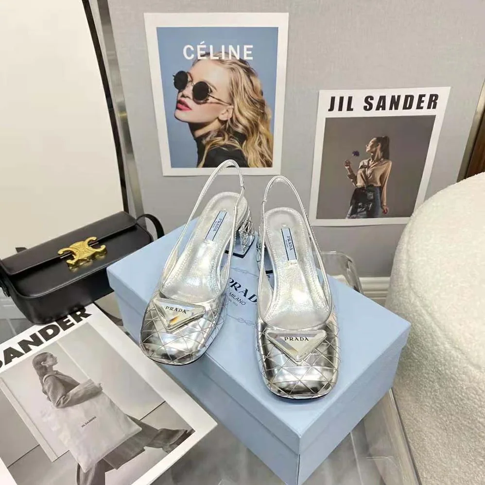 Prada Metallic Leather Slingback Pumps in 45mm Heel Height for Women in Silver