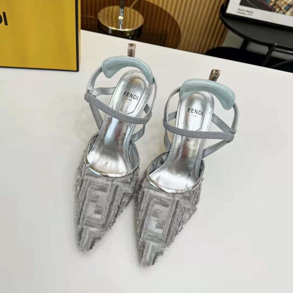 Fendi Colibrì Lite Silver Mesh High for Women in Heeled Slingbacks Fendi Colibrì Lite Silver Mesh High for Women in Heeled Slingbacks