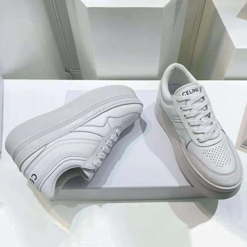 Celine Block Sneakers with Wedge Outsole in Calfskin for Women in White