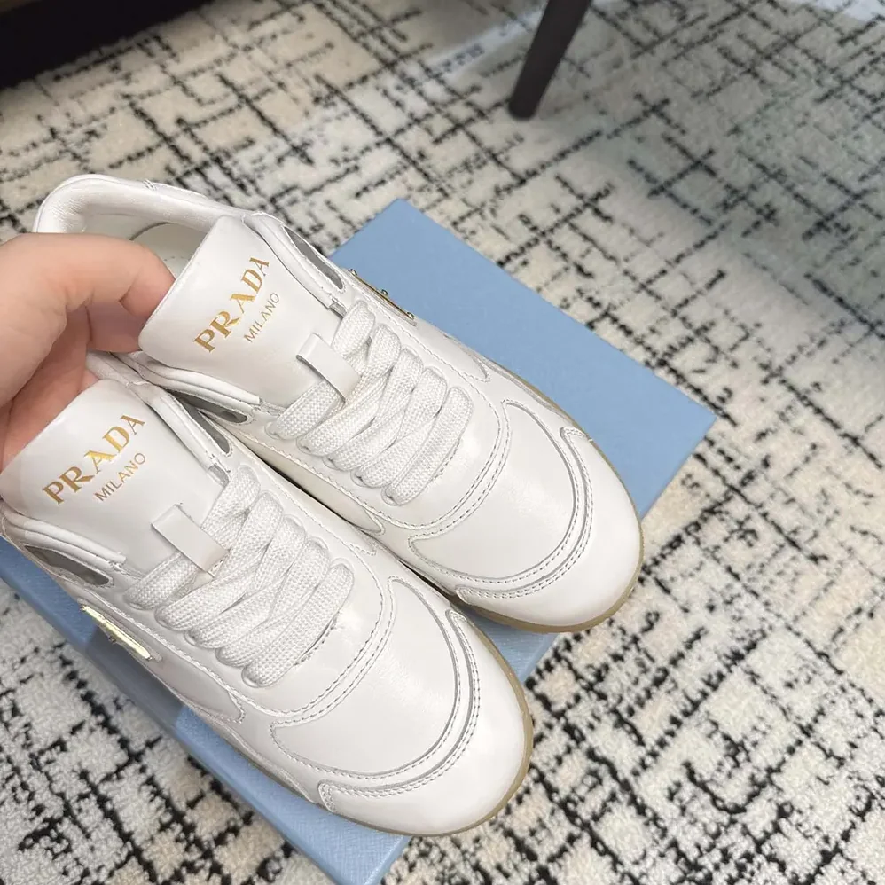 Prada Downtown Nappa Leather Sneakers for Unisex in White Prada Downtown Nappa Leather Sneakers for Unisex in White